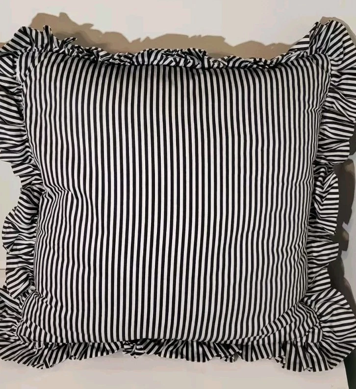 Almohada de campo francesa para baño negro blanco picnic familiar 18" a rayas (2) Foto 4 de 4