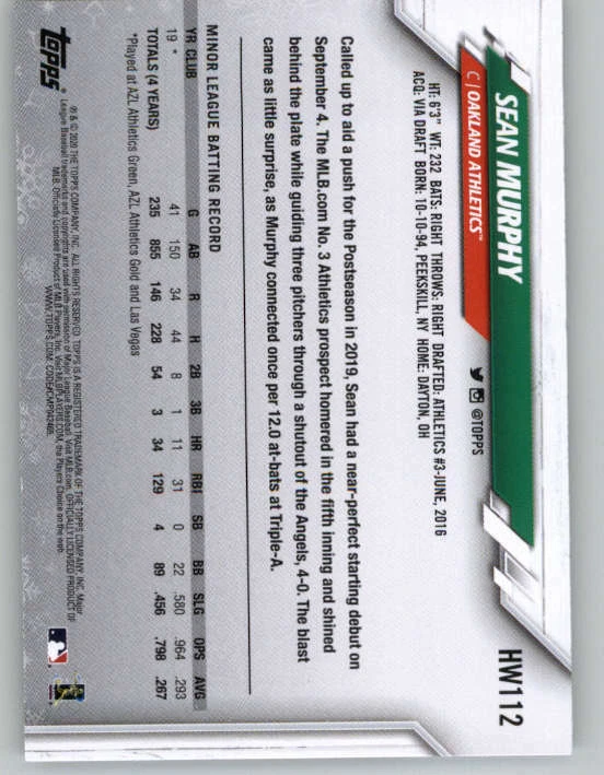 2020 Topps Walmart Holiday #HW112 Sean Murphy RC (ref 146767) - Image 2 of 2