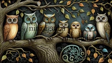 Printable Wall Art Digital Print Download WOOD OWLS 2 Mystical Original AI