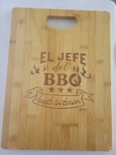 Bamboo Wood Cutting Board with Handle 11x15 Spanish The Boss Of BBQ Best In Town