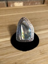 Womens Large Adjustable Abalone Shell Sterling Silver Statement Ring 950 Mexico