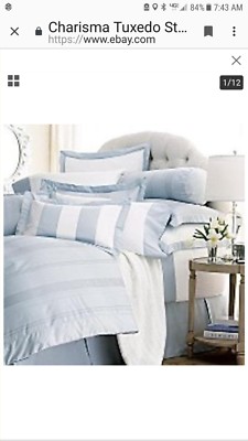 Charisma  Blue Delphinium Tuxedo Stripe Three Piece Duvet Set Supima Cotton NEW