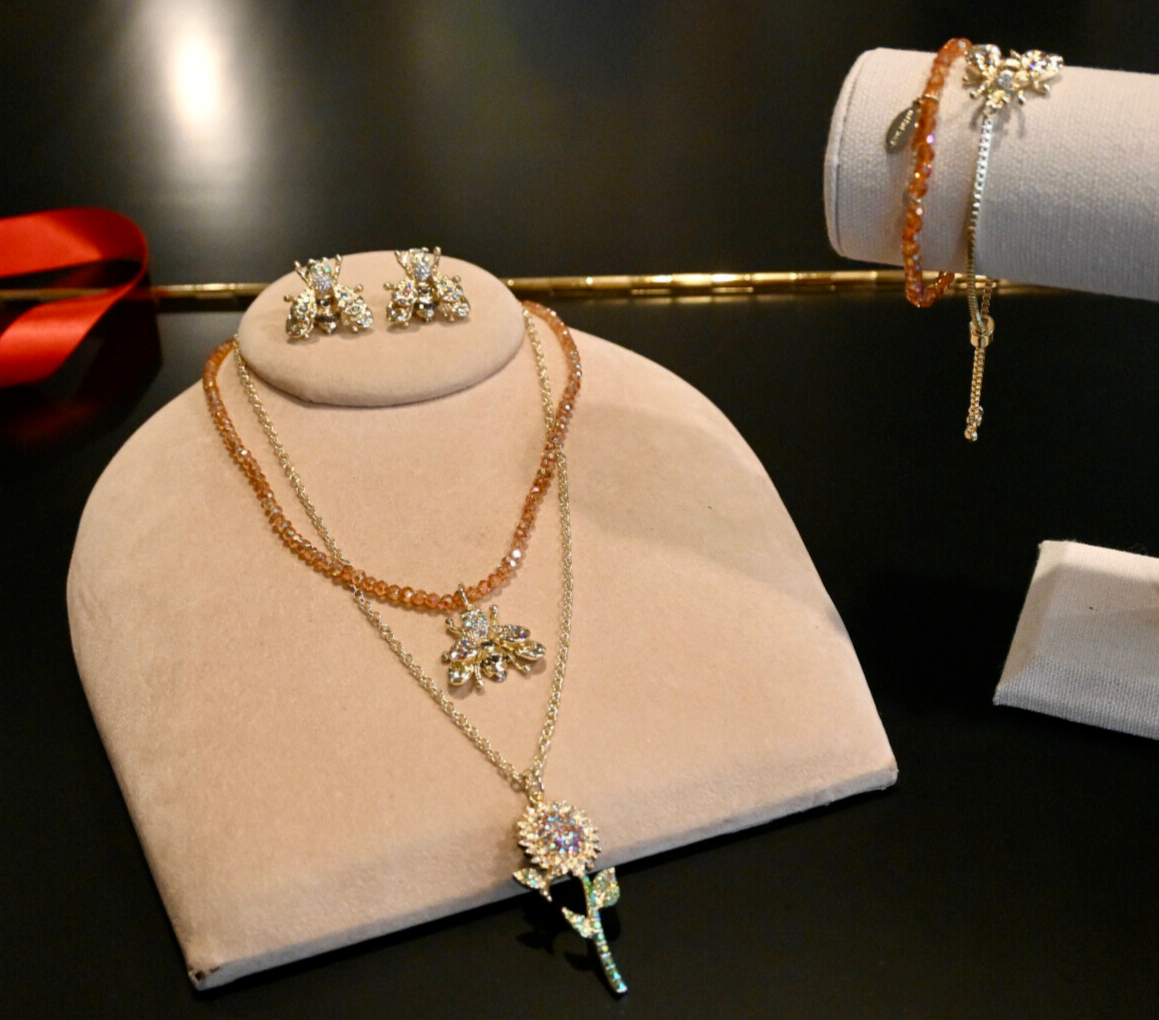 $280 HEIDI DAUS Bee Sunflower 5 Pc SET AB Crystal Necklace