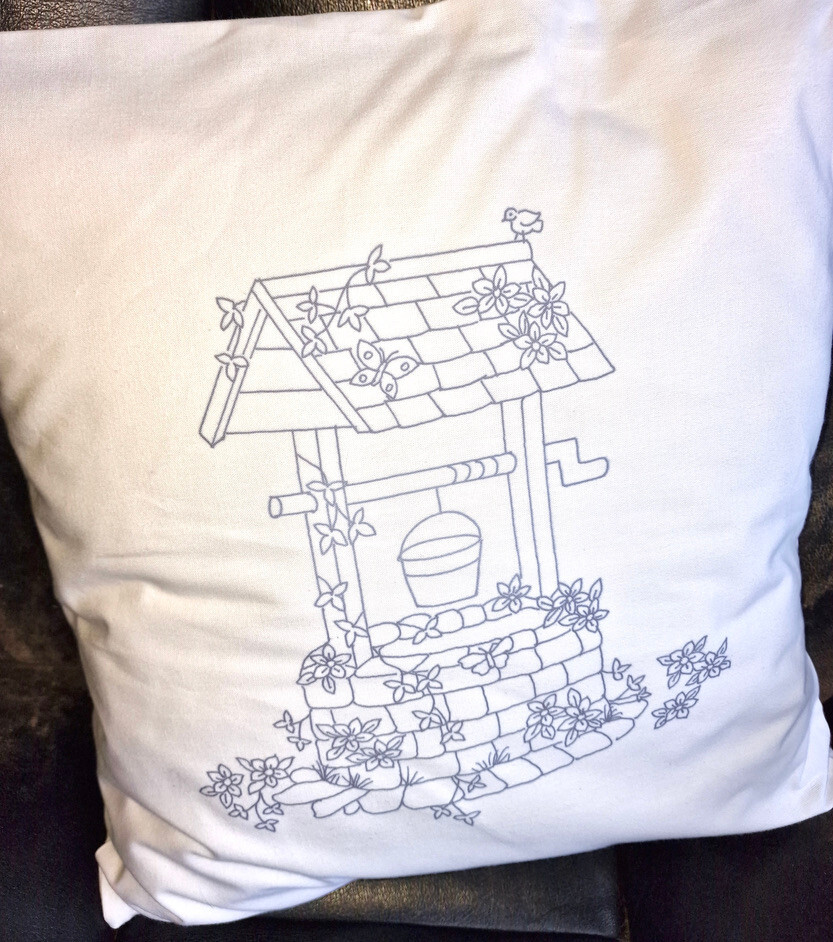 WISHING WELL Freestyle Embroidery printed Cushion Cover  embroider CSO161