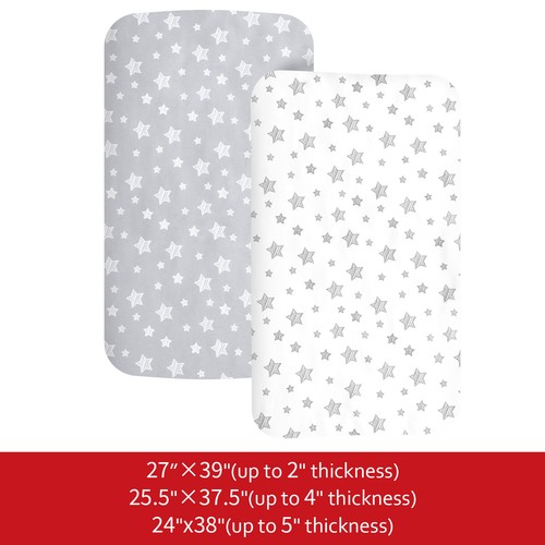 Pack N Play Fitted Sheet Stretchy Soft Playard Cover 2 Pack Gray & White 39"x27" - Afbeelding 6 van 7