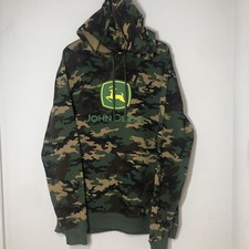 John Deere Men  s Pull Over Core Camo Logo Green Fleece Hoodie Small Outdoor