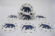 4.5 Inches Elephant Design Inlay Work Tea Coaster Set Marble Table Master Piece
