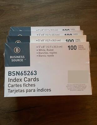 Business Source 5 X 8  White Ruled Index Cards Bsn65263, 4 Packs Of 100