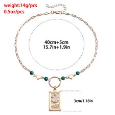 Rectangle Sun Moon Star Enamel Tarot Card Pendant Necklace Crystal Beaded