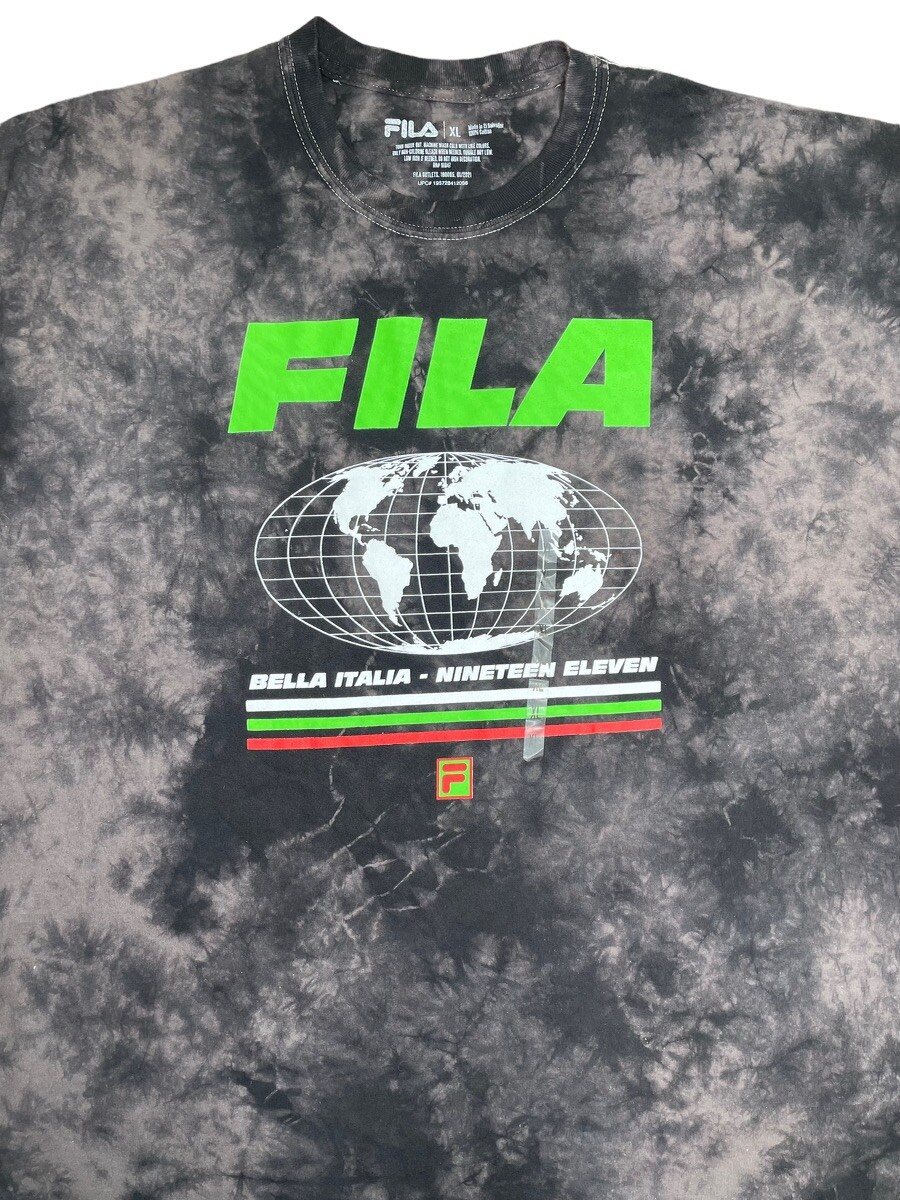 FILA T Shirt Uomo Logo Tie Dye Nero Grigio 100% Cotone Taglia XL Nuova con etichette