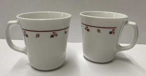 Vintage Set Of 2 Corelle Corning Burgundy Rose Coffee Cups Mugs