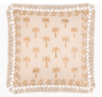 POTTERY BARN Pillow Cover Isla Boho Palm Trees 20 x20  Embroidered NWT