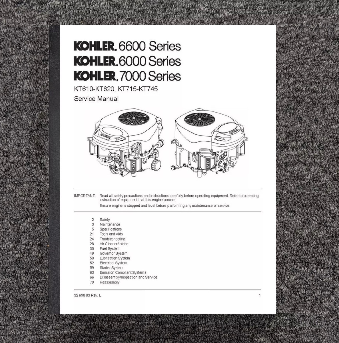 KT Engine Workshop Manual Fits Kohler KT610 KT620 KT715 KT725