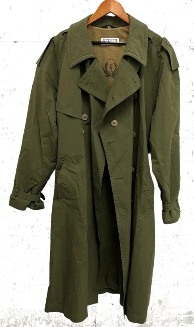 SAINT LAURENT (YSL) Trench cappotto vintage YVES SAINT LAURENT nylon verde doppiopetto con cintura taglia 40