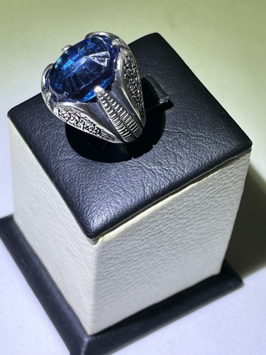 Men 925 Silver Ring Featuring Natural Topaz Bold Style Timeless Elegance Jewelry - Picture 3 of 15