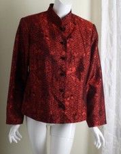 Jbs Sz 14w Xl Black Red Silk Asian Floral Jacquard Blazer Jacket Fabulous