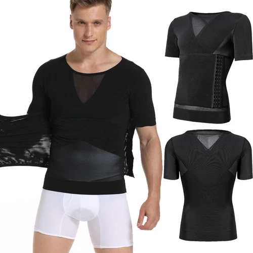 GILET DA UOMO BODY SHAPER SLIMMING PANCIA PETTO COMPRESSIONE T-SHIRT TANK TOP CINTURA - Foto 29 di 36
