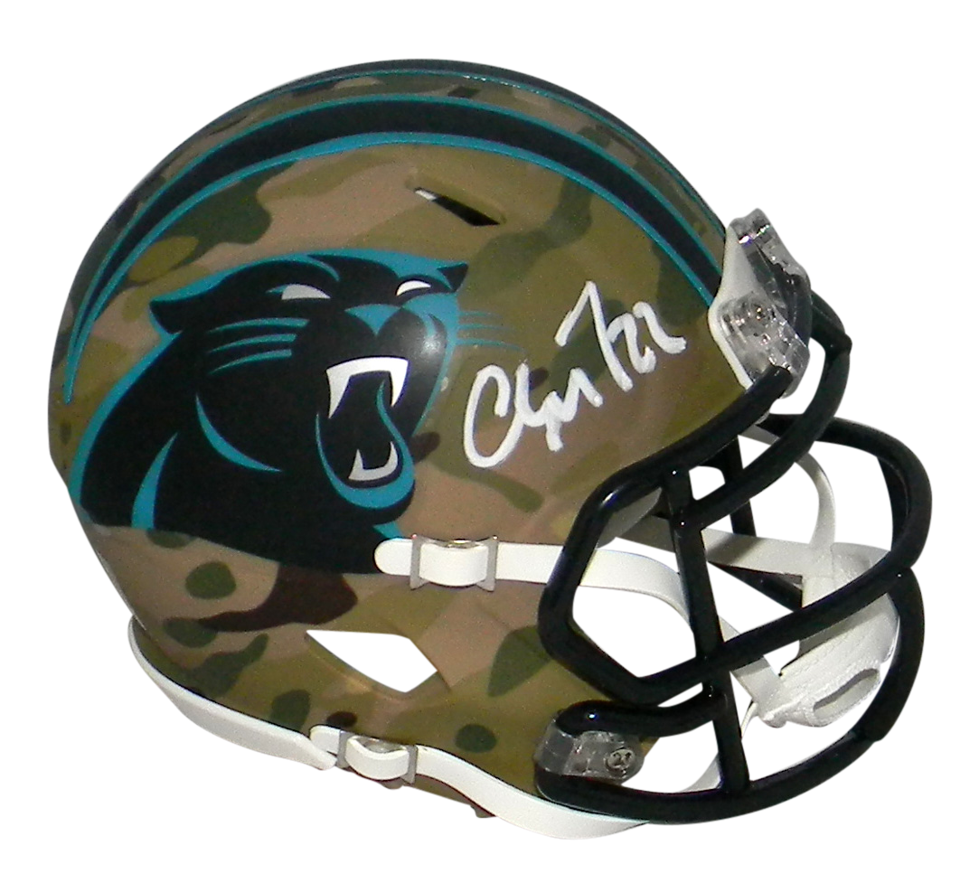 Christian McCaffrey Autographed Signed Carolina Panthers CAMO SPEED MINI HELMET BECKETT 