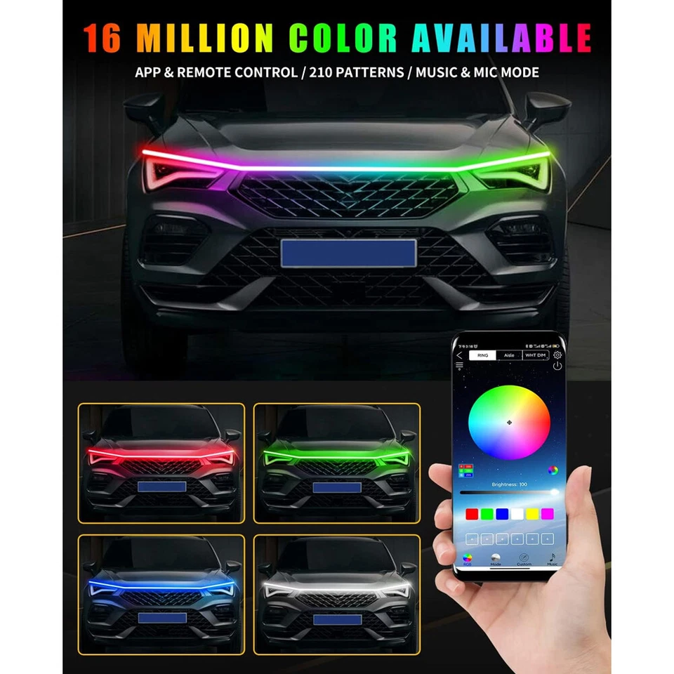 Tira de luz de capó RGB escaneo dinámico luz de arranque señal de giro para Alfa Romeo 70" Foto 4 de 4