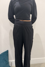 Women's Black Solid Regular Dress Pants Straight Elastic Waist Pockets