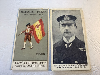 Zigarettenkarten x 2 verschiedene JS Fry 1908 + 1915 Nat Flags & Rule Britannia