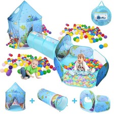 3 in 1 Portable Toddler Kids Play Tent with House Crawl Tunnel Ball Pit