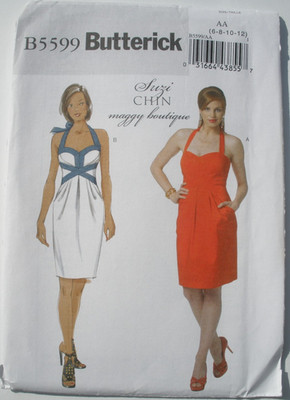 Butterick Pattern 5599 Misses' Close-Fitting Halter Dress Pleats /Pockets 6-12