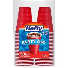 Party On Disposable Plastic Party Cups, 50 Count, 18 Oz Red Cups for Parties,