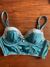 M S Limited Collection Balconette Bra Bustier Green with dots and lace 30A