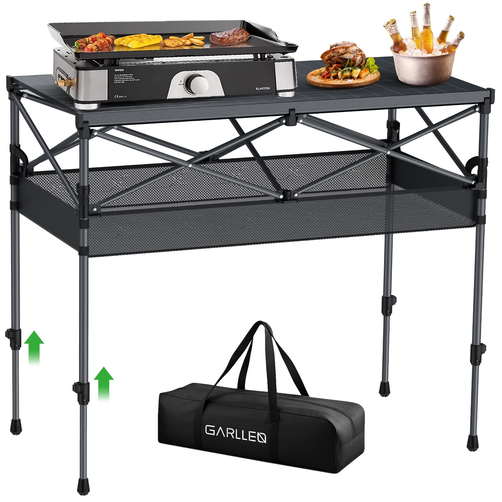 Table pliante pour camping avec 2 hauteurs réglables et plateau valise résistant