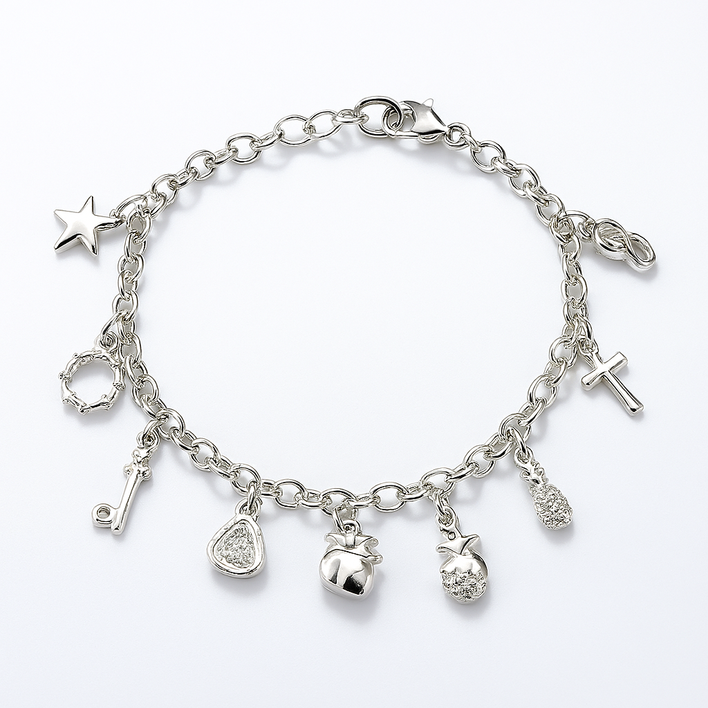 925 Sterling Silver Charm Bracelet Crystal Charms Chain Link 8