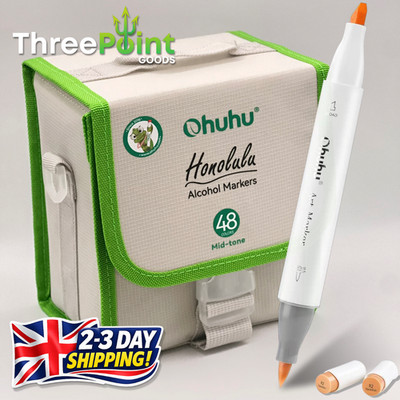 Ohuhu Honolulu 48 Mittelton Farben Pinsel & Meißel Dual Tip Alkohol Kunst Marker