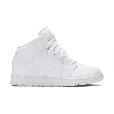 JORDAN 1 MID GS [TRIPLE WHITE TUMBLED LEATHER]