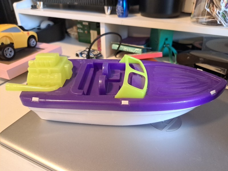 Plastic Toy Racing Boat 2 Piece Purple top White Bottom Preowned