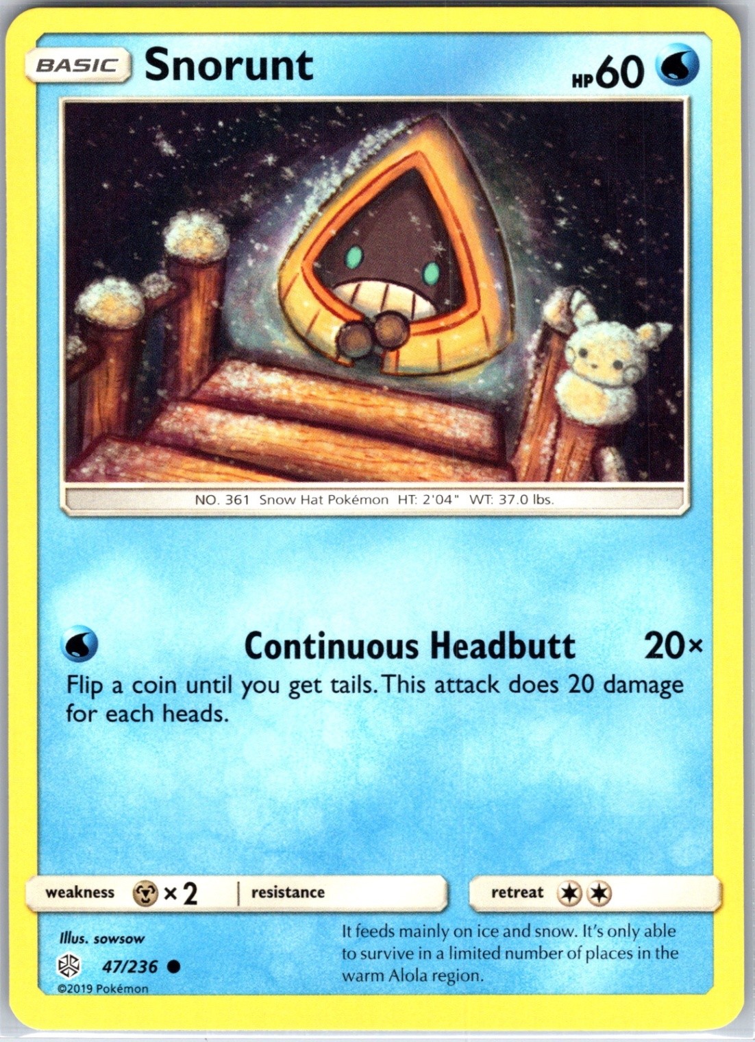 Snorunt 47/236 Common Regular Card SM - Cosmic Eclipse Pokemon TCG NM