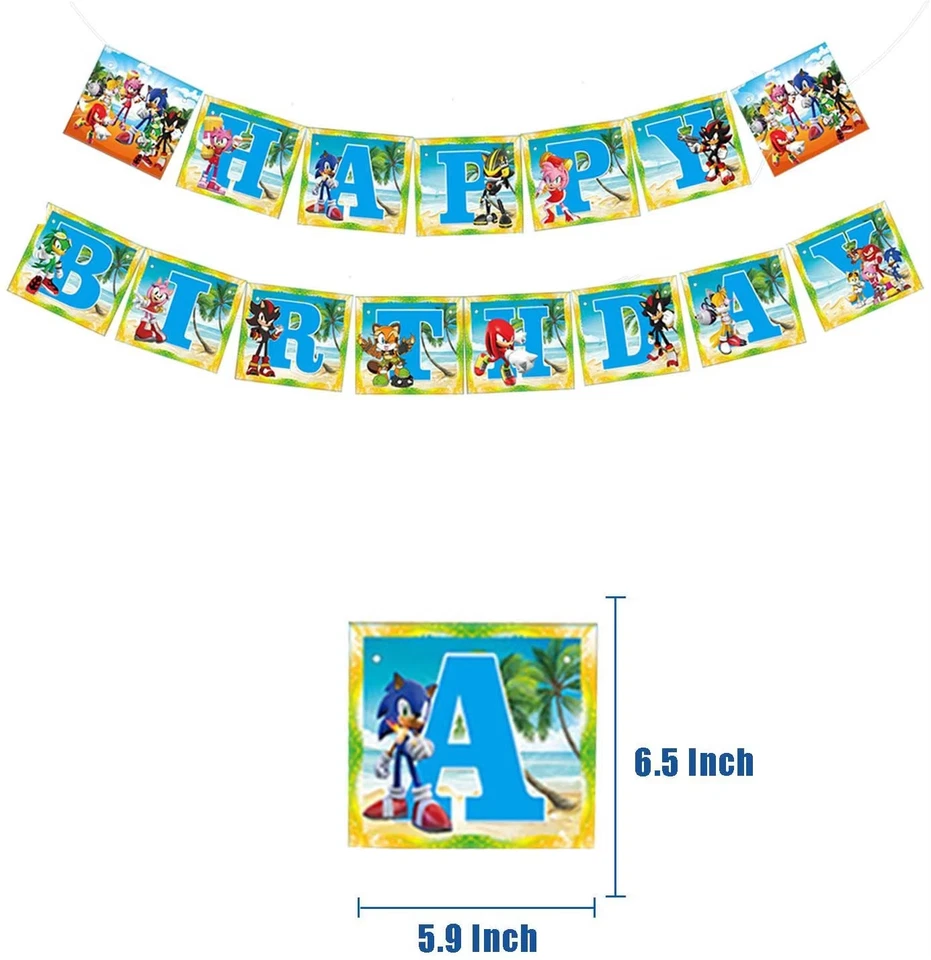 Sonic Hedgehog Birthday Party Supplies Set Plate Napkins Banner Tableware Kit - Image 2 of 4