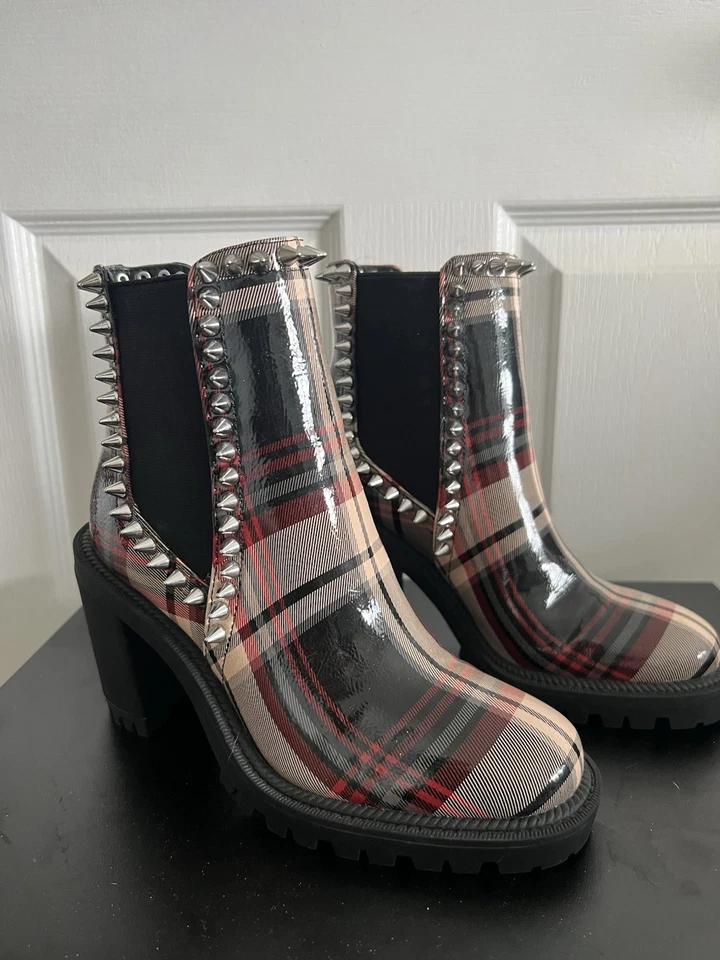 Jessica Simpson Demmie Botín Rojo Negro Cuadros Picos Gótico Preppy Grunge 5 Foto 3 de 4