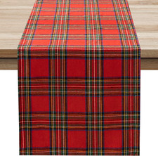 Christmas Checkered Tartan Table Runner - Red Buffalo Plaid Xmas Stain Resistant
