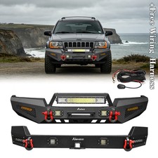 For 1999-2004 Jeep Grand Cherokee Wj Black Steel Front And Rear Bumper W Lights For 1999-2004 Jeep Grand Cherokee Wj Black Steel Front And Rear Bumper W Lights