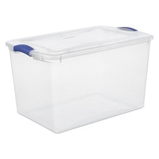 Large Storage Bin, 66 Quart Clear Plastic Storage Container with Latch Lid, Blue