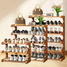 3/5/6 Tier Bamboo Shoe Rack Organizer Wooden Shelf, Space Saving Entryway Stand