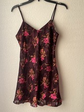 Vintage Victoria's Secret Gold Label Burgundy Floral Slip Dress Size S
