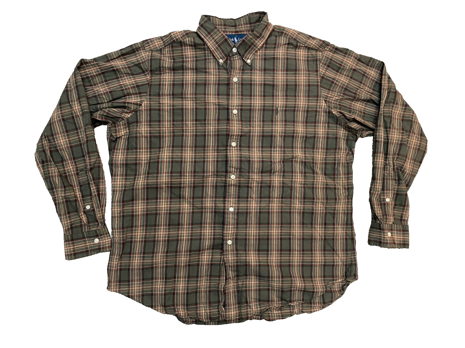Polo Ralph Lauren Men's Button Down Shirt Green Brown Classic Fit XL