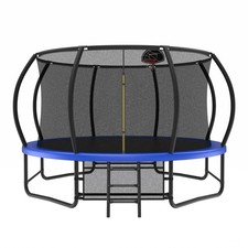 14FT Trampoline w/ Enclosure Net, Ladder, ASTM Safety, Outdoor Kids Blue