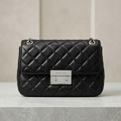  Michael Kors Quilted Leather Sloan Shoulder Bag Black Silver Hardware