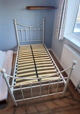 Single Metal White Cream Bed Frame With Orthopaedic Mattress 