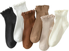 6 Pairs of Ruffle Socks Women, Cute Ruffle Ankle Socks