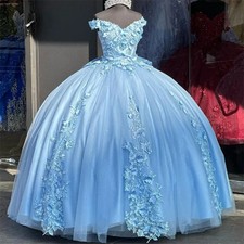 Quinceanera Dresses Bow 3D Flower Lace Gorgeous Crystal Vestidos Off-Shoulder