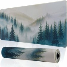 Extended Gaming Mouse Pad   Forest Desk Mat with Foggy Woodland Design  8
