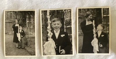 Vintage black-and-white photo Mother Son, Religious Ceremony 3 Antique Photos